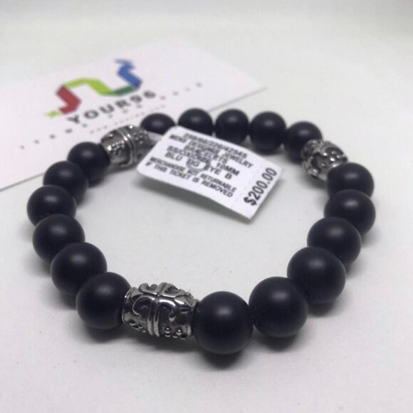 Men’s Designer Bracelet – Oxidized Sterling Silver, 10MM Beaded Style (Brand New - Picture 5 of 5